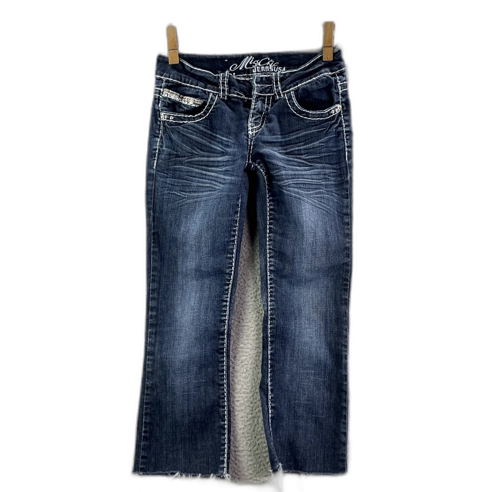 Miss Chic Western Jeans Women 3 Blue Denim Stretch Beaded Embroidered Rhinestone